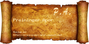 Preininger Apor névjegykártya